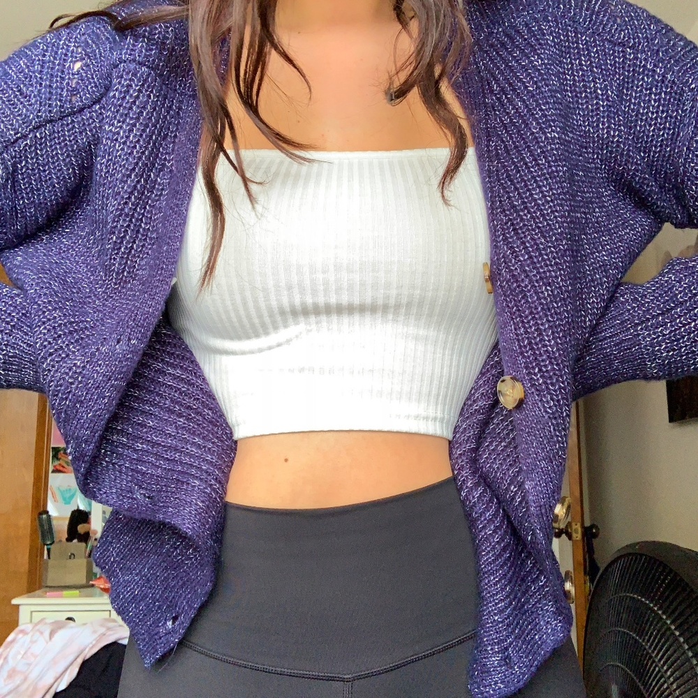Navy Blue Cardigan Sweater with Buttons